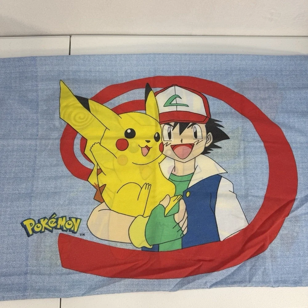 Vtg 90s 1998 Pokemon Ash & Pikachu Double Sided Pillowcase 19x28